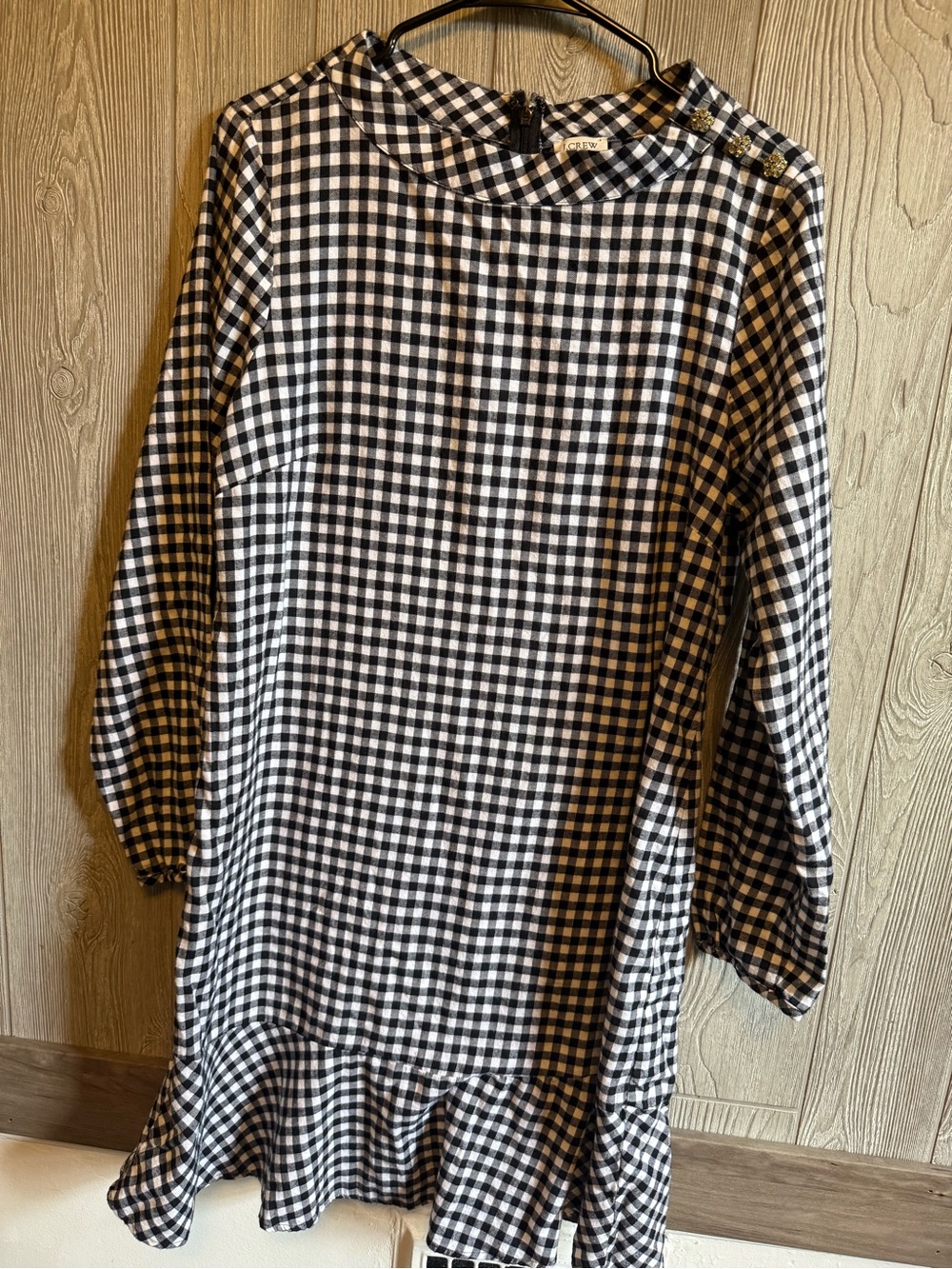 J. Crew Black and White Gingham Ruffle-Hem Dress